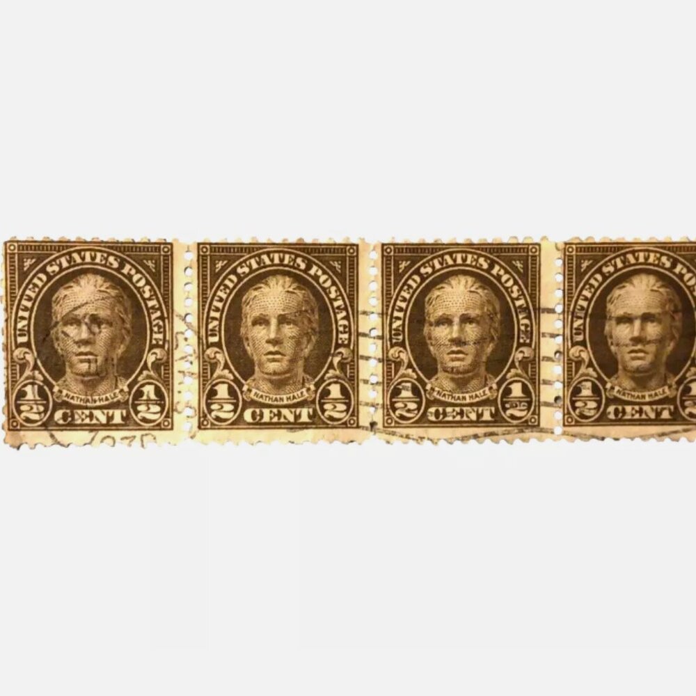 Nathan Hale 1/2 cent stamp 1929 Used Cancelled horizontal block of 4 US Stamps